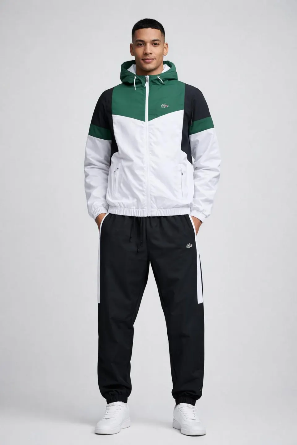 Chevron Colorblock Windbreaker — Green / White